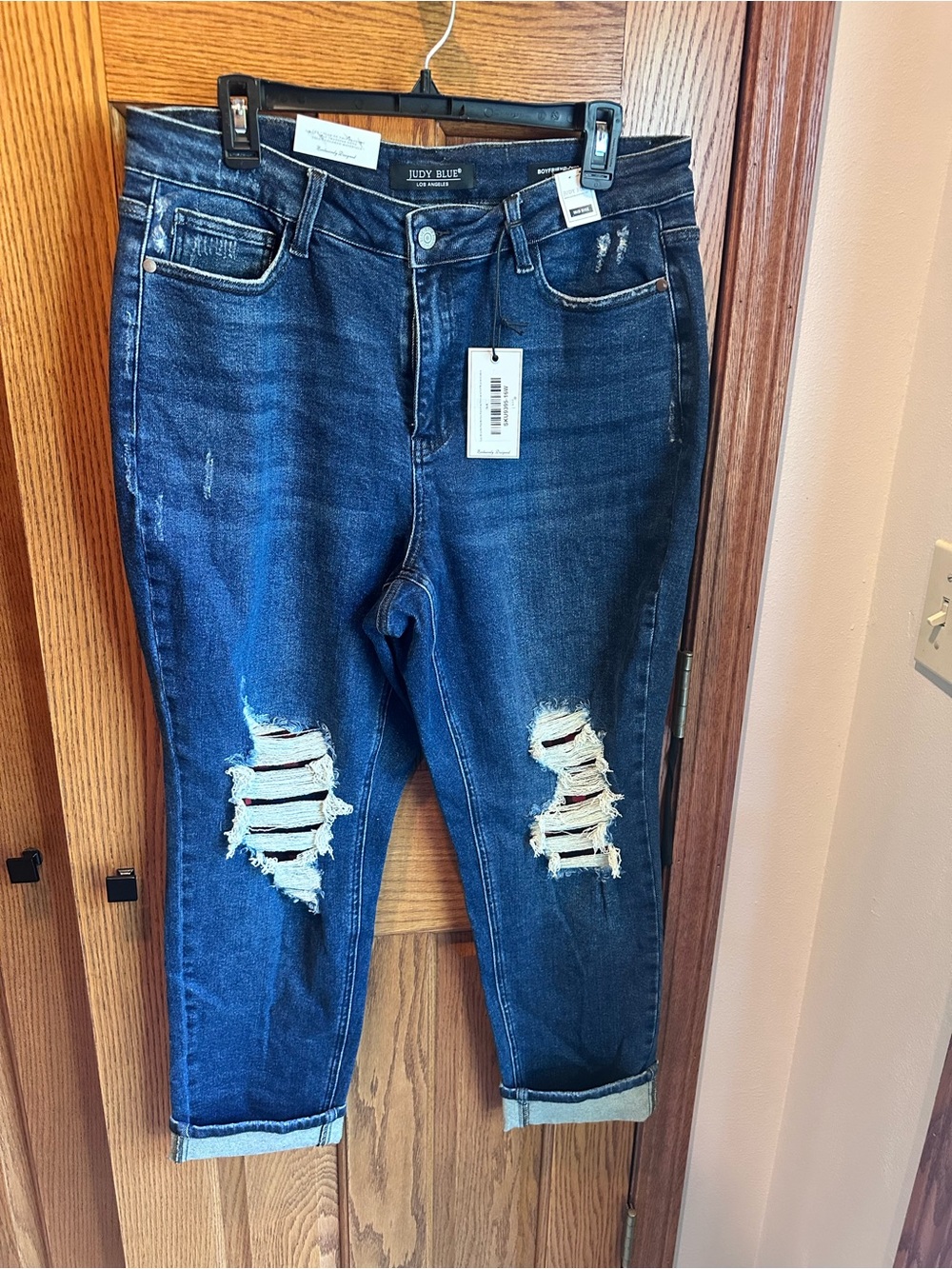 Judy Blue Size 16W Buffalo Plaid Patch Mid Rise Cuffed Boyfriend Jeans New